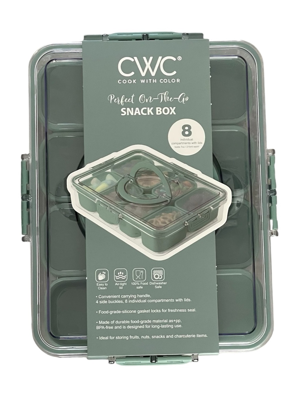 🆕CWC 8-Compartment Snackle Box, Charcuterie and Snack Container, Sage Color